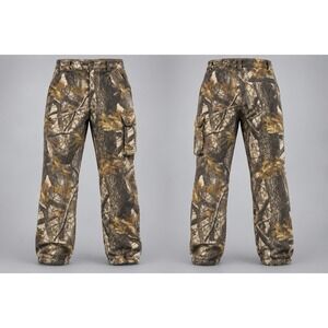 Field & Stream XL Hunting Camo Cargo Pants Zippered Bottoms Fleece No Scent